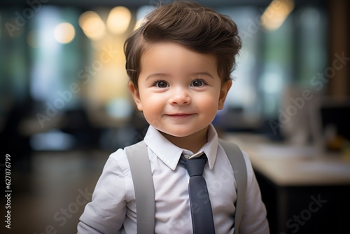 Boy businessman. Child in business style. Portrait with selective focus and copy space