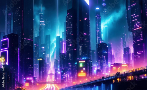 Cyber future cityscape at night  Generative AI Illustration.