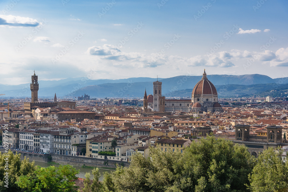 Florence, Italy - June 28, 2023: Panorama of Florence in Italy. Aerial view of Florence city in Italy.