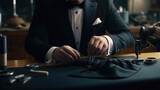 Professional tailor making an expensive tuxedo
