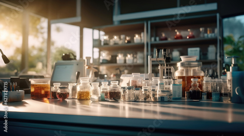 Wallpaper Mural Microscope and Lab glassware in medical lab Torontodigital.ca