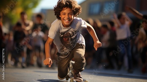 Urban Skate Adventure: Teenager Rushing on a Skateboard, generative ai