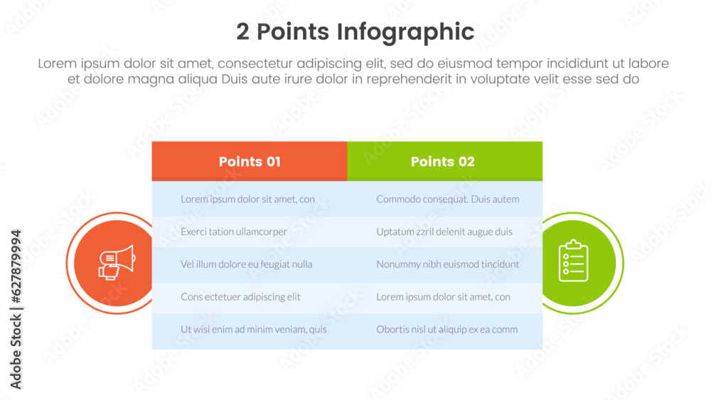 versus or compare and comparison concept for infographic template banner with big table box and circle shape badge with two point list information versus or compare and comparison concept for infographic template banner with big table box and circle shape badge with two point list information