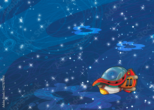 Fototapeta Naklejka Na Ścianę i Meble -  Cartoon funny colorful scene of cosmos galactic alien ufo space craft ship illustration for kids
