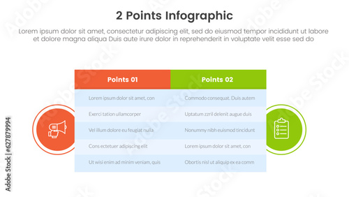 versus or compare and comparison concept for infographic template banner with big table box and circle shape badge with two point list information