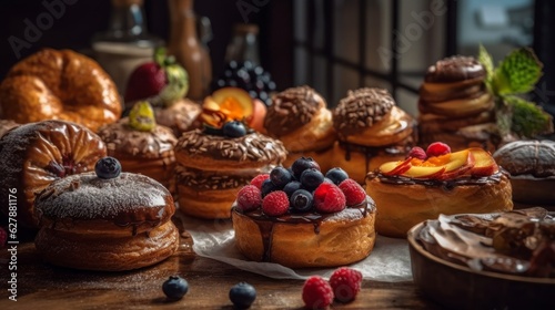 Scrumptious Delights: Indulge in a Variety of Tasty Treats, Freshly Baked Pastries, and Sweet Desserts for a Healthy Gourmet Breakfast, generative AI