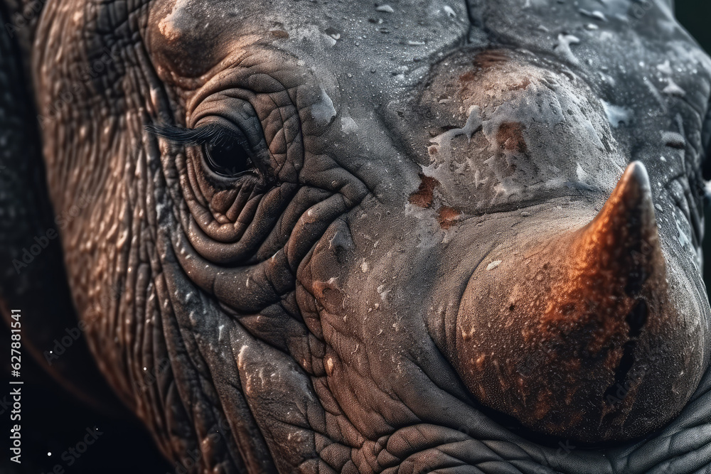 Portrait of a beautiful African Rhinoceros in close-up Macro photography on dark background. Portrait of a beautiful African Rhinoceros in close-up Macro photography on dark background.