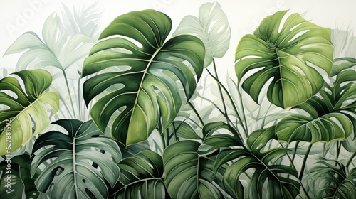 Tropical Dreams: Watercolor Illustration of Lush Leaves and Flowers, generative ai