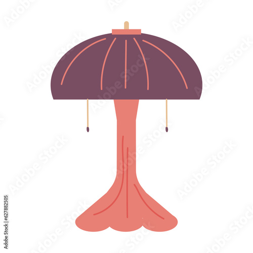 Lighting devices for decorating any home interior. Table floor lamp on a curly leg. Interior design. Vector flat illustration...