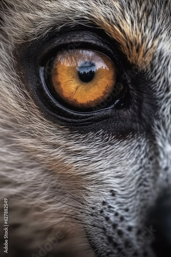 Portrait of a cat's eye in close-up Macro photography on dark background. 