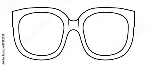 Angular frame glasses fashion accessory illustration. Sunglass front view for Men, women, unisex silhouette style, flat rim spectacles eyeglasses with lens sketch outline isolated on white background