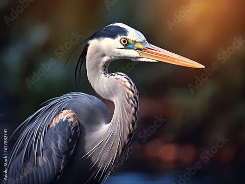 Gray Heron Ardea Cinera Waterbird Photography Generative Ai
