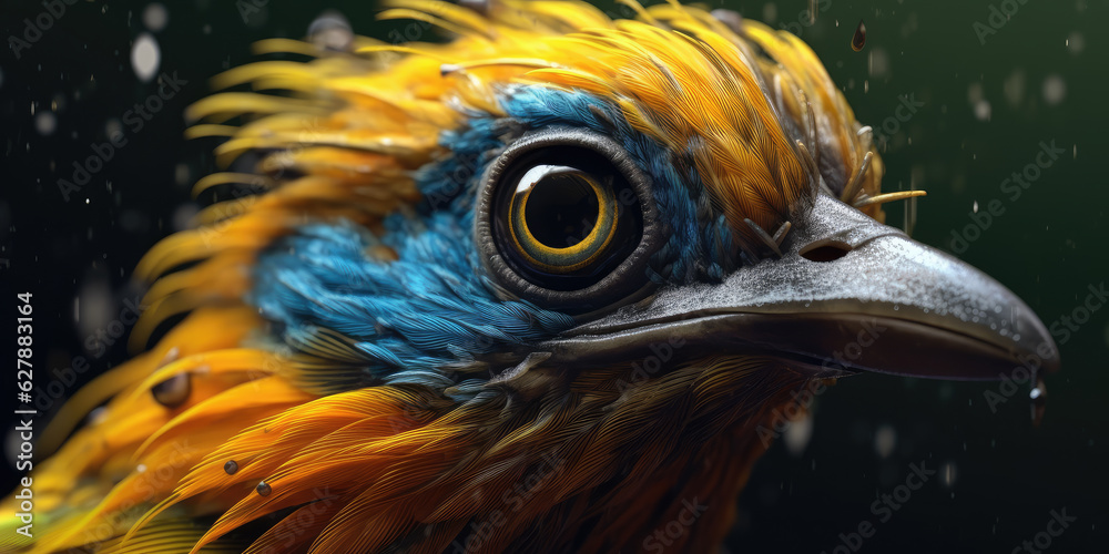 Image of a colorful exotic bird in close-up Macro photography. Image of a colorful exotic bird in close-up Macro photography.