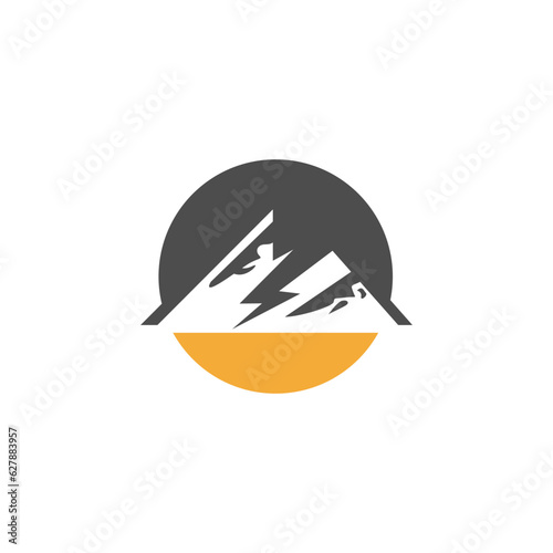 mountain logo design with lighting thunder bolt. Vector illustration.