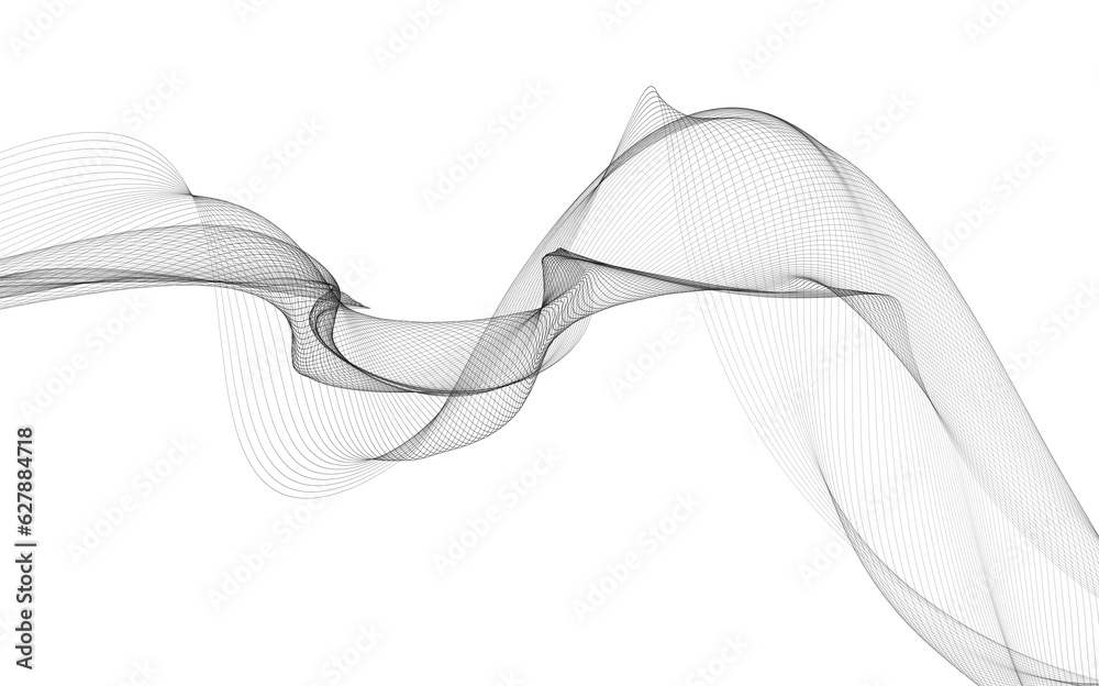 Fototapeta premium Abstract background with monochrome wave lines on white background.