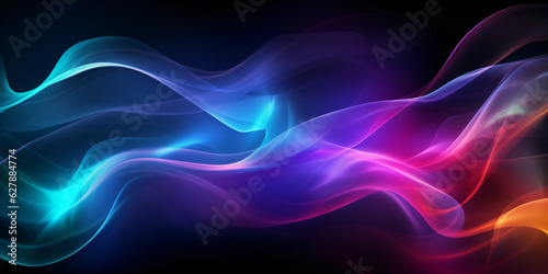 Beautiful abstract futuristic dark background with neon glow and smoke - created with AI 