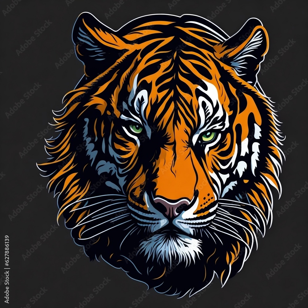 Amazing tiger face illustration image on a plain dark background Amazing tiger face illustration image on a plain dark background