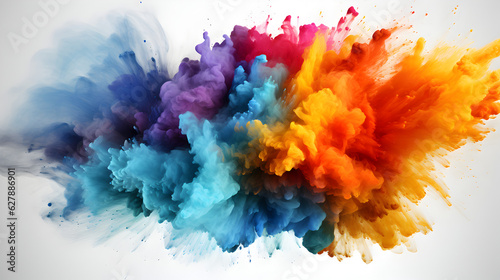 colorful rainbow holi paint color powder explosion isolated white wide panorama on white background Generative AI