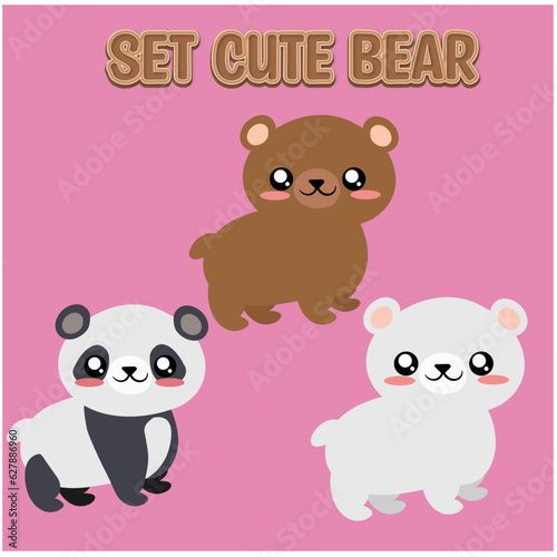 ilustracion vectorial de oso pardo, oso panda y oso polar