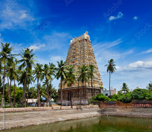 Gopura tower and temple tank of Lord Bhakthavatsaleswarar Temp