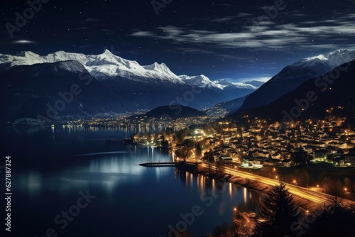 The beauty of Switzerland by night abstract style