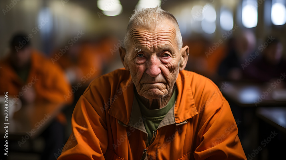 An elderly criminal sits at the prison. Generative AI An elderly criminal sits at the prison. Generative AI