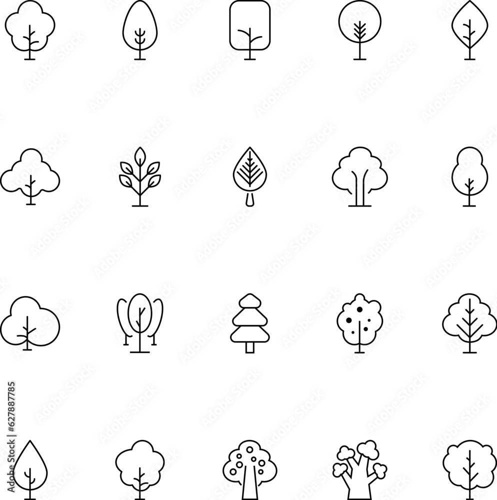 Fototapeta premium Tree line icon set. Perfect for web sites, books, stores, shops. Editable stroke in minimalistic outline style