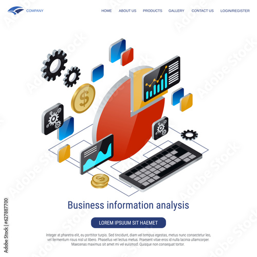 Business information analysis, financial statistics 3d isometric vector concept illustration