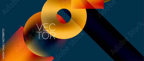 Squares and circles design. Fluid color gradients with metallic effects. Serene synergy of shapes, merging squares and circles into harmonious, captivating design