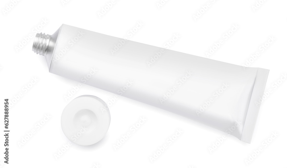 Open tube of ointment isolated on white, top view. Space for text Open tube of ointment isolated on white, top view. Space for text