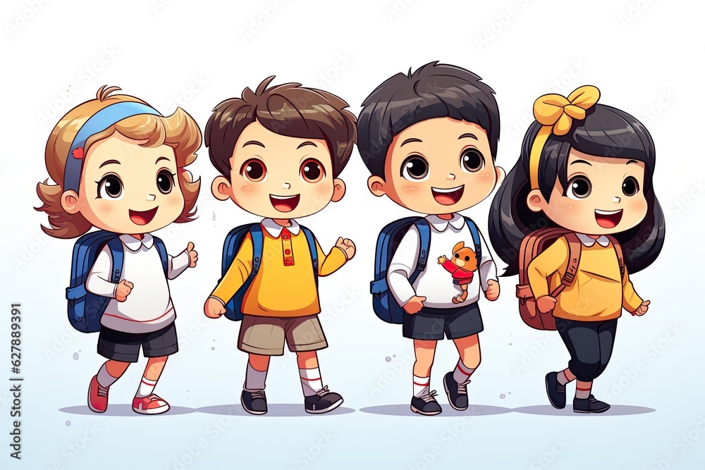 illustration of happy schoolchildren isolated on white background