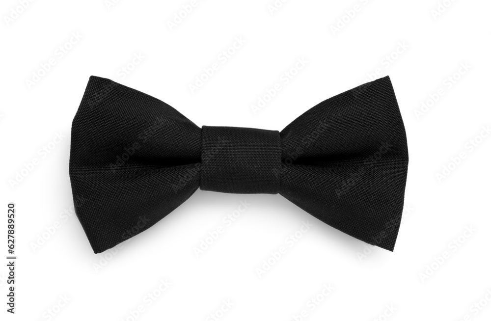 Stylish black bow tie on white background, top view Stylish black bow tie on white background, top view