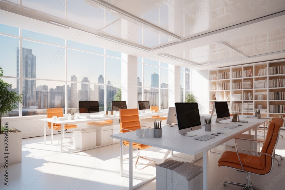 Bright and clean office environment, abstract background. bright office with green plants and large windows Bright and clean office environment, abstract background. bright office with green plants and large windows