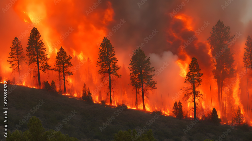 山火事、燃える森｜Wildfire, burning forest. Generative AI