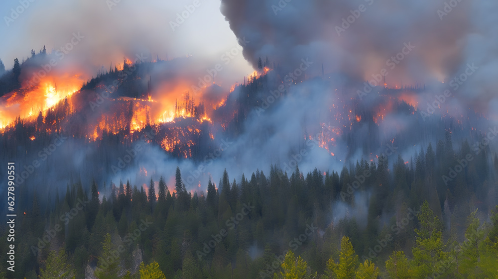 山火事、燃える森｜Wildfire, burning forest. Generative AI
