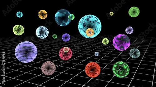 multiverse dimensions 3d animation, can be used to represent expanding universe visible light, observable universe astronomy or string theory and quantum mechanics