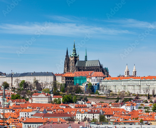 Vew of Hradchany: the Saint Vitus (St. Vitt's) Cathedral and Prague Castle. Prague, Czech Republic