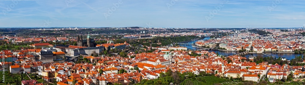 Aerial panorama of Hradchany: the Saint Vitus (St. Vitt's) Cathedral and Prague Castle. Prague, Czech Republic
