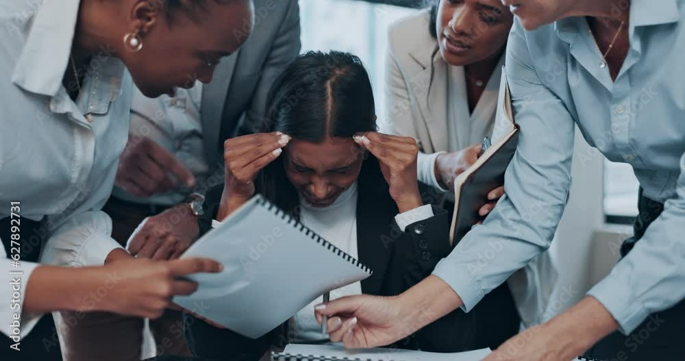 Stress, business people and employee frustrated with multitasking ...