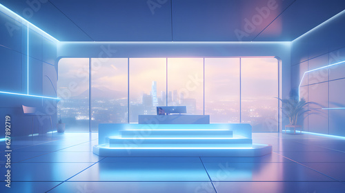                                                                          No.030   Illustration of Beautiful Futuristic Background with Modern Podium Generative AI
