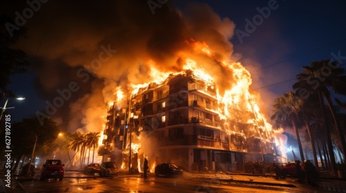 Inferno in the City: Apartment Building on Fire, generative ai © Vanessa