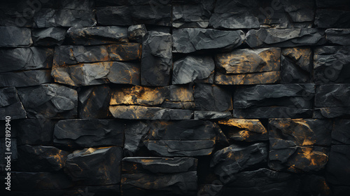 Background dark ancient wall with golden light, Generative Ai