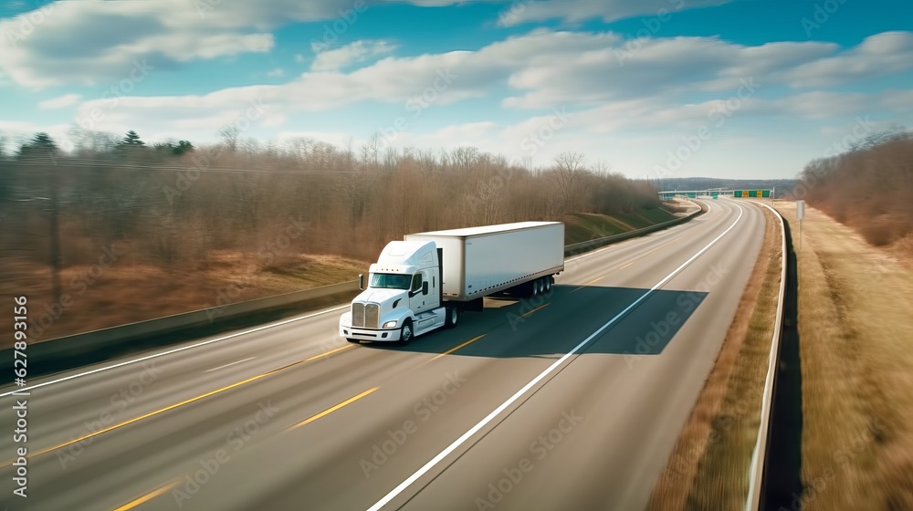 white truck on the highway Logistics freight forwarding Template Generative Ai