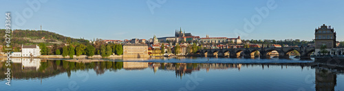 View of Charles bridge over Vltava river and Gradchany Prague C