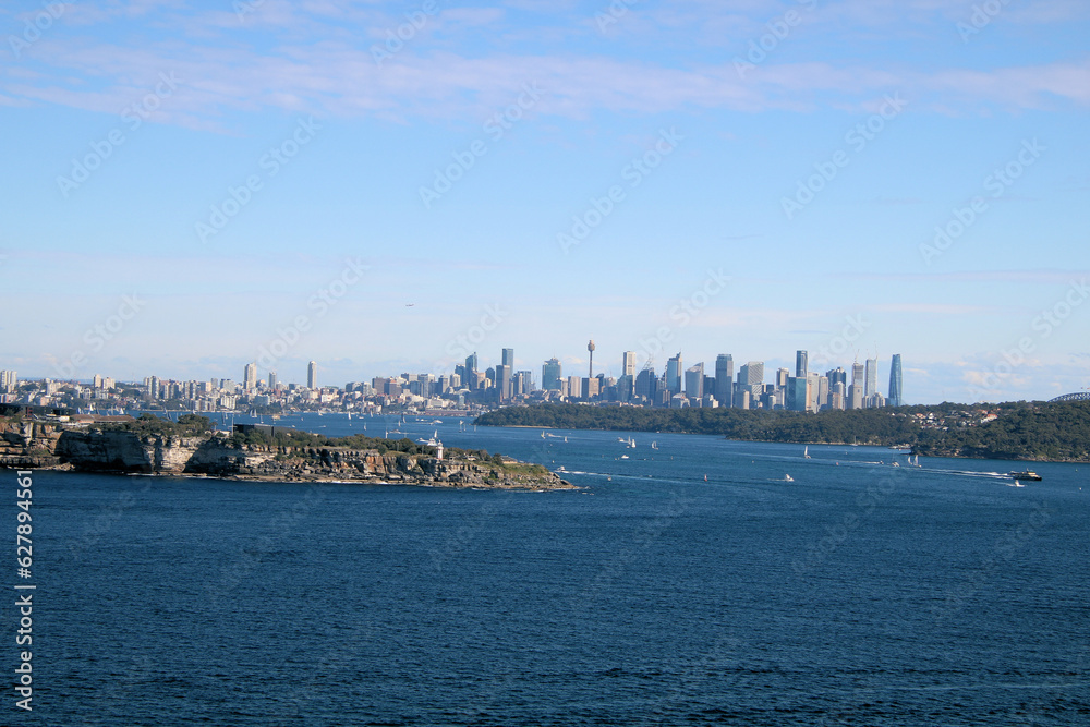 The City of Sydney Australia Viewed From North Head. Looking over Sydney Harbour filled with sailing boats