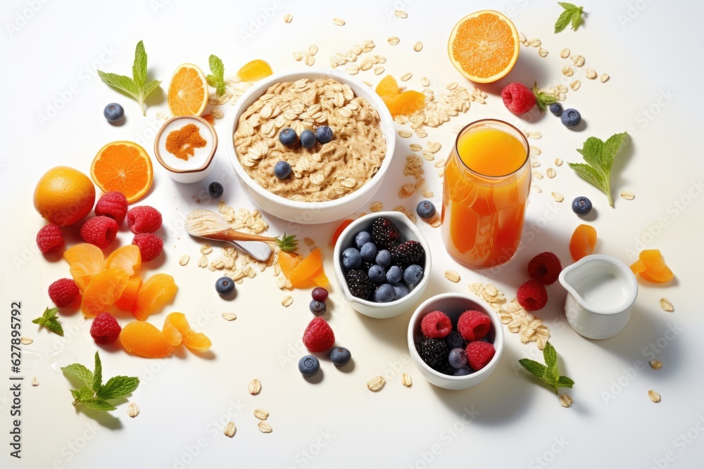Healthy oatmeal with summer berries, blueberries, raspberries, strawberries in a bowl. The concept of clean healthy food. ai generative Healthy oatmeal with summer berries, blueberries, raspberries, strawberries in a bowl. The concept of clean healthy food. ai generative