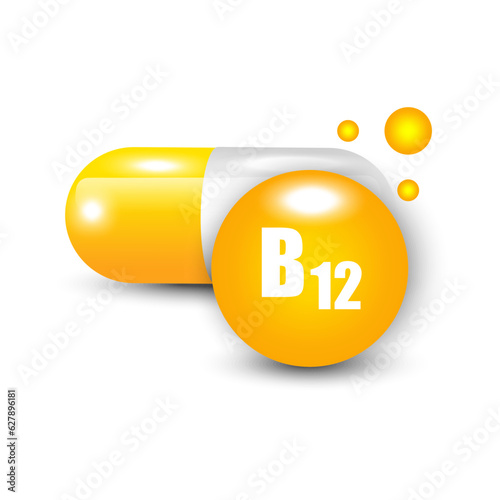 Vitamin B12 capsule. Science medic concept. Vector illustration. EPS 10.