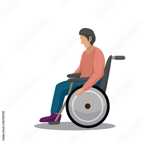 Senior Man in a Wheelchair Gray-haired Male Icon Illustration Vector Flat