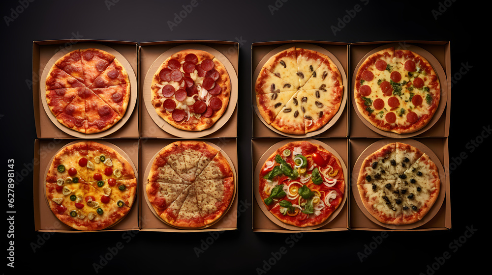 several pizza in a box several pizza in a box