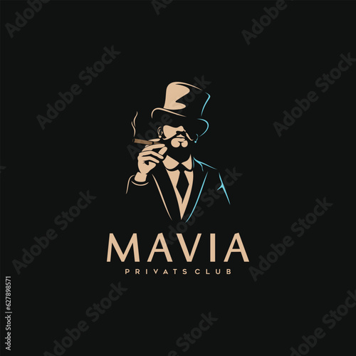 Man in bowler logo design template for dark background. Vector illustration.